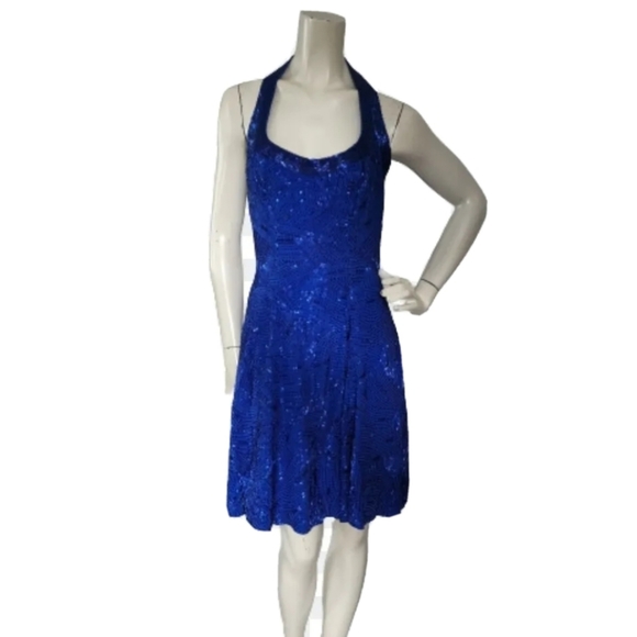 Vintage 90's Stephen Yearick Prom Dress Womens 10 Blue Beaded Halter - Picture 6 of 10